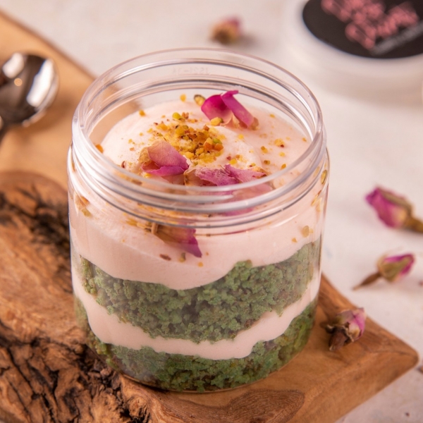 Rose Pistachio Cake Jar Dubai Keto Desserts UAE Low Carb No Sugar Healthy Delicious